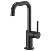 Matte black bar faucet with tall squared spout and single cylindrical handle on right side.