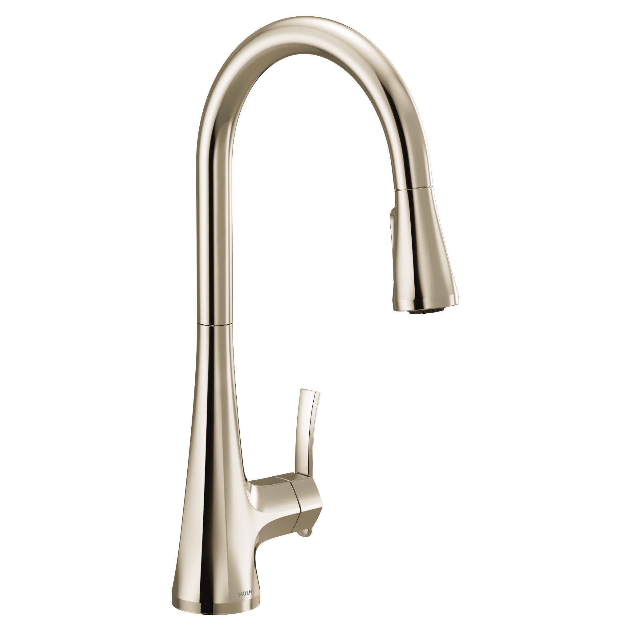 Moen Sinema Polished Pulldown Kitchen Faucet with Power Boost and Reflex High Arc Modern Kitchen Faucet Easy Installation One Handle Accent for Customizing in Polished Nickel - S7235NL