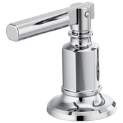 Chrome lever handle faucet kit with cylindrical body, round base, and horizontal spout for widespread bathroom lavatory insta