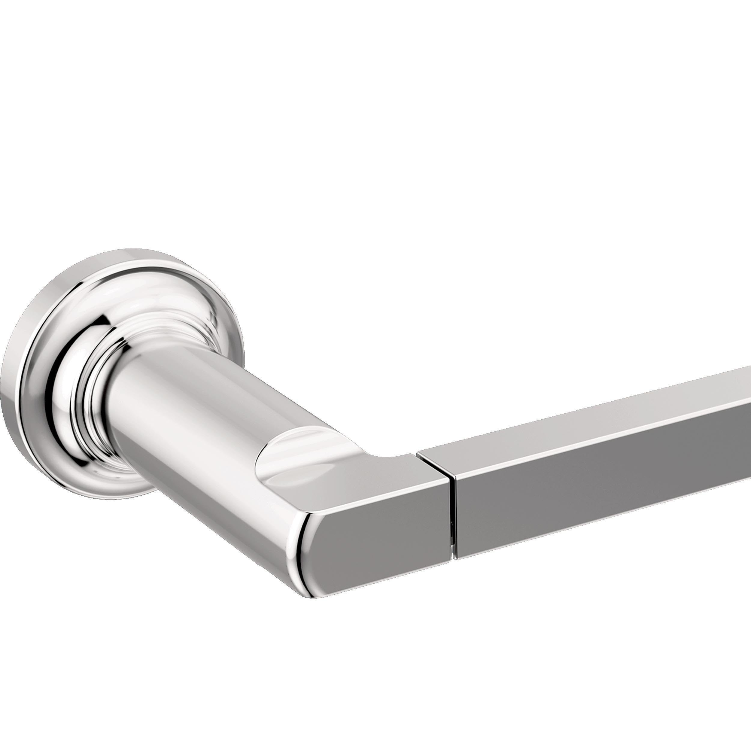 Chrome tissue holder with cylindrical rod and round wall-mounted base in polished finish.