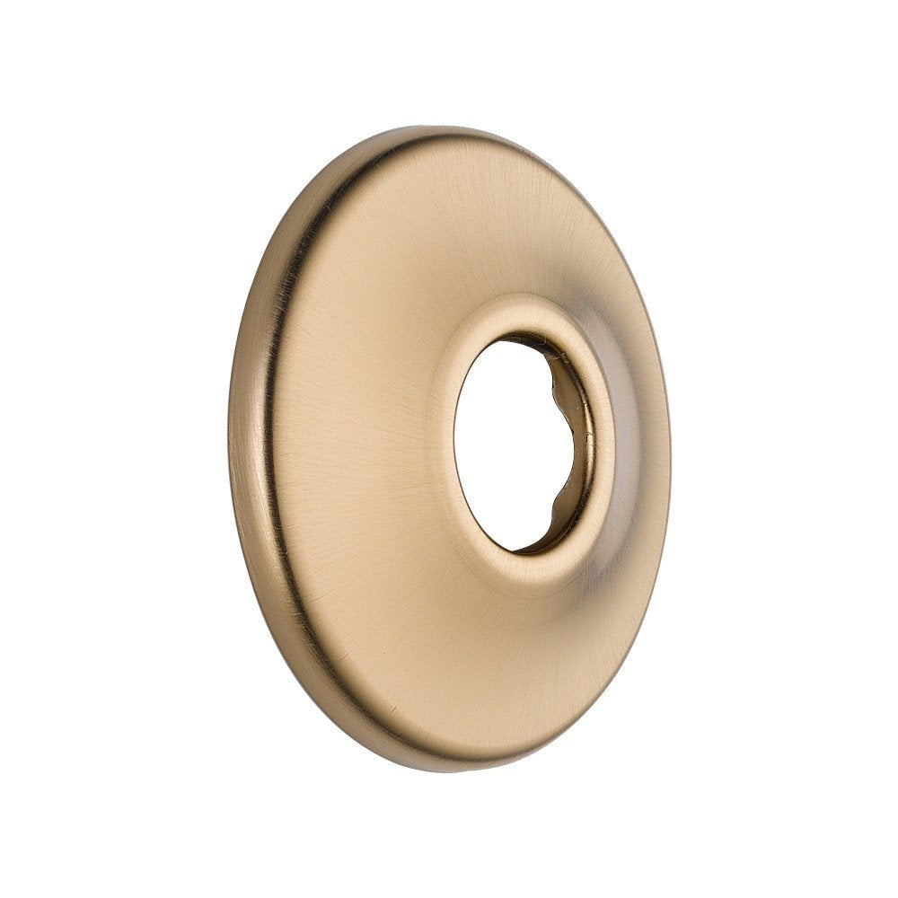 Champagne bronze oval shower flange with center opening and brushed metal finish.