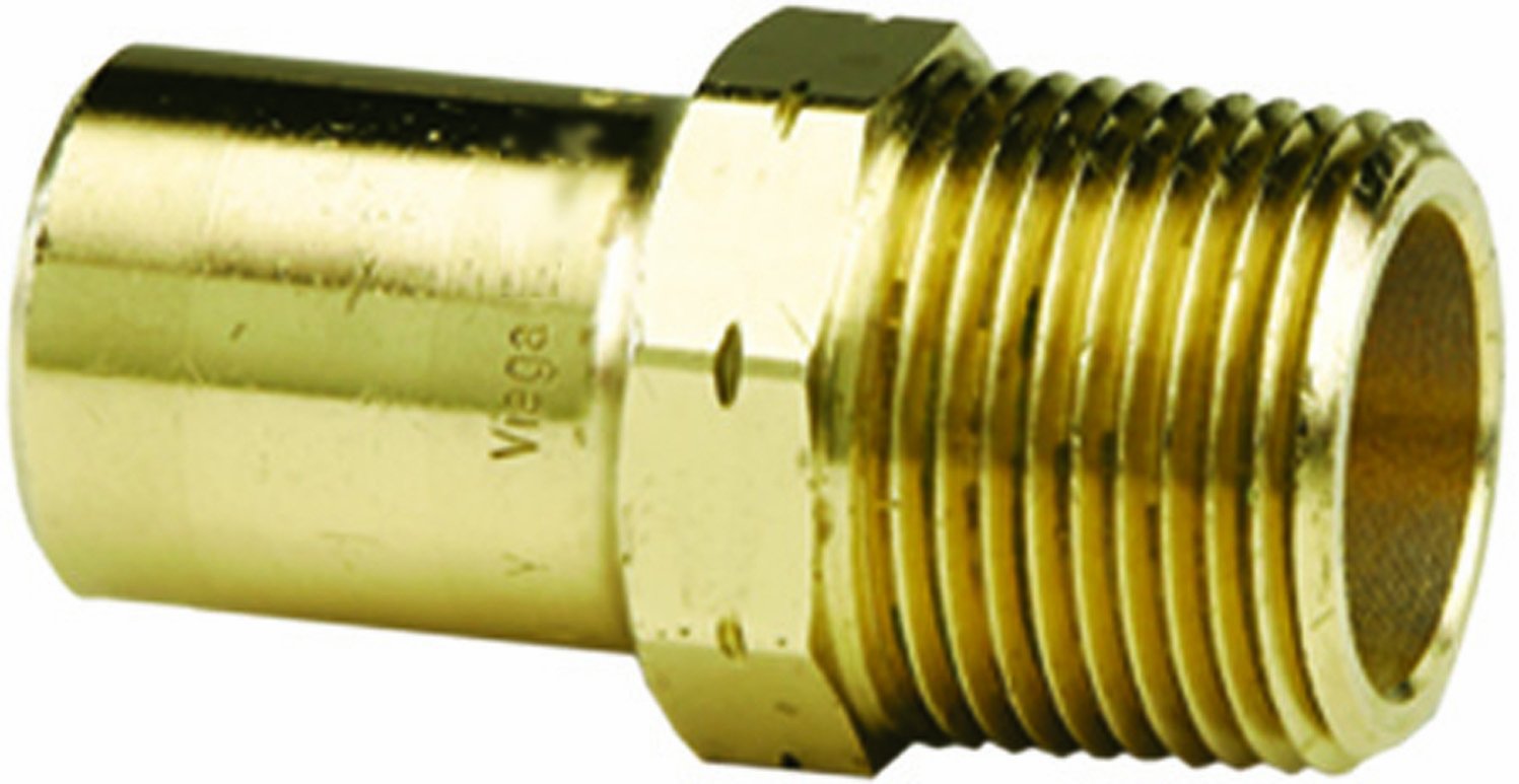 Bronze ProPress adapter with 1-1/4" FTG connection on left and male thread connection on right.