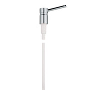 Chrome pump unit with white plastic tube and angled outlet spout.