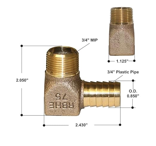 Bronze hydrant elbow connector with 3/4" male pipe thread and 3/4" plastic pipe barb fitting.