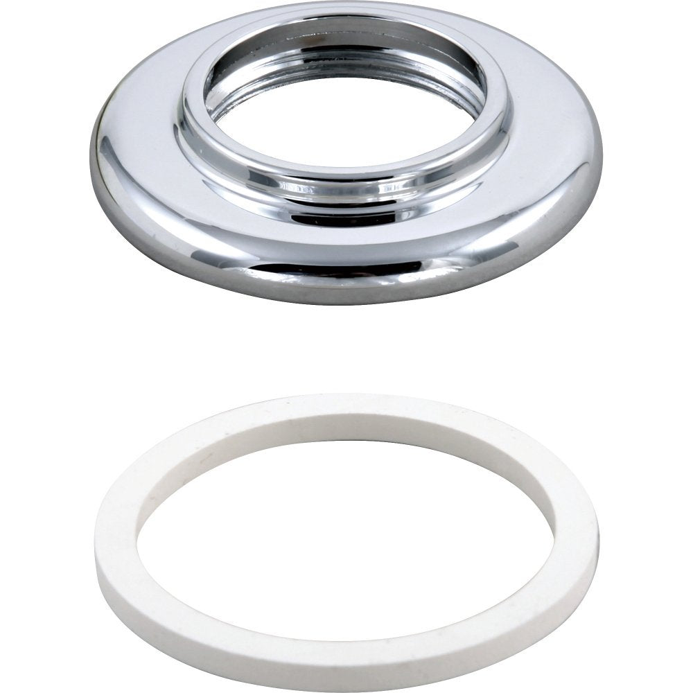 Chrome handle base with white rubber gasket ring shown separately.