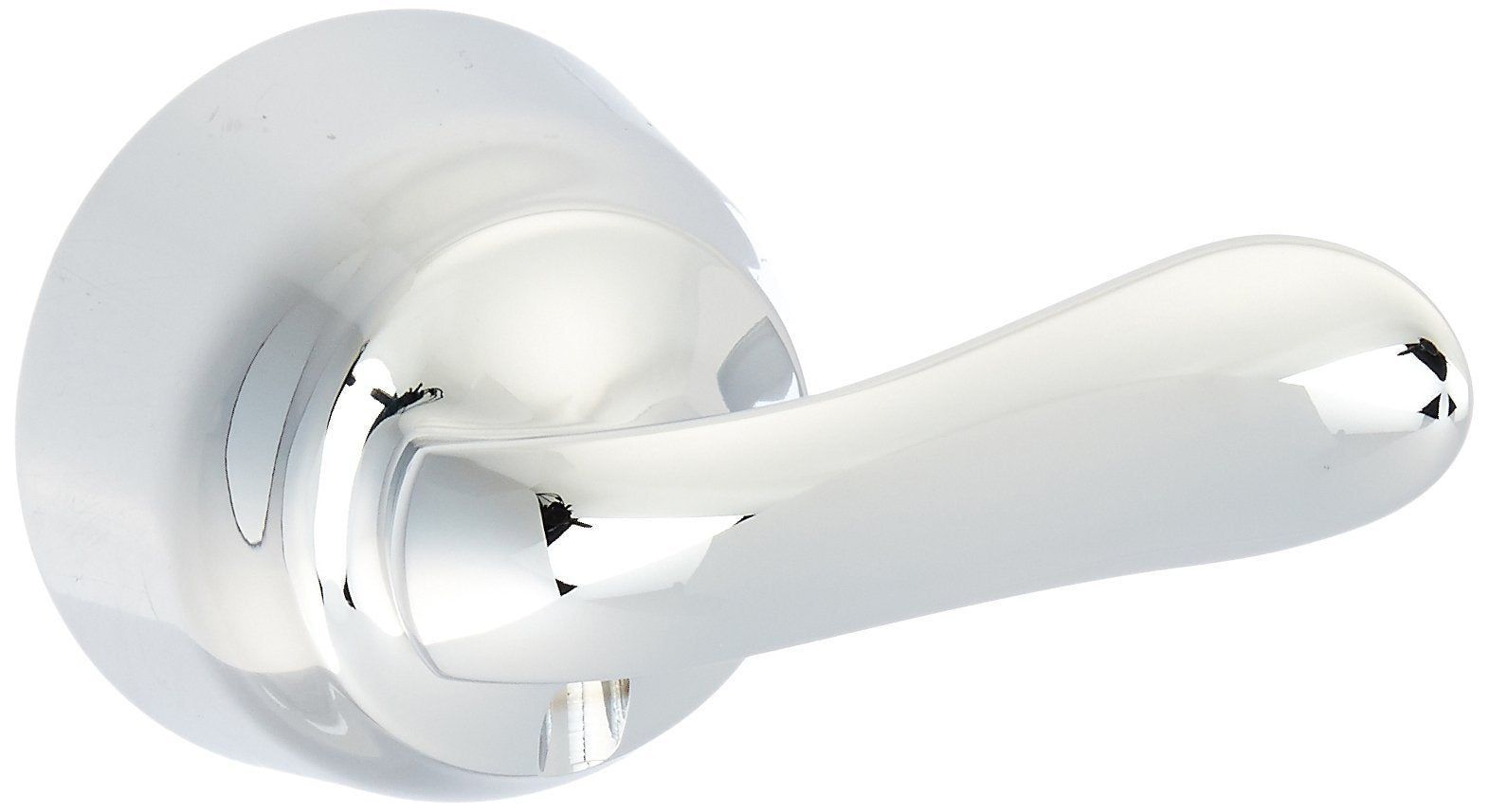 Chrome lever handle with round escutcheon plate for Delta faucet installation.