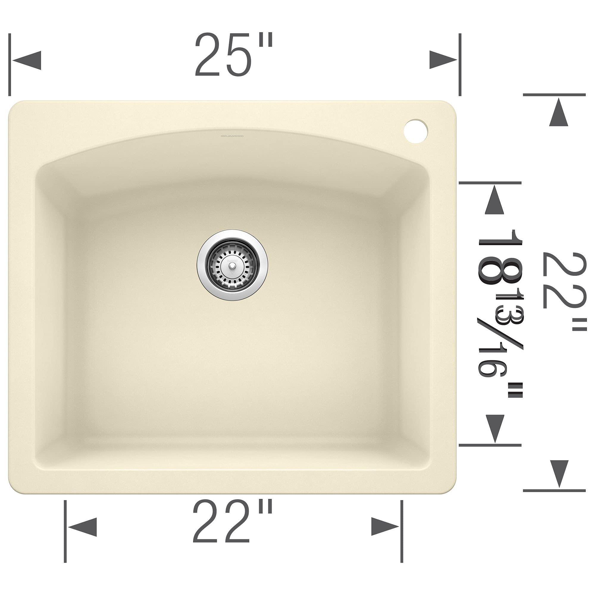 Blanco Diamond Drop-In or Undermount Kitchen Sink 25" x 22" in Biscuit - 440212