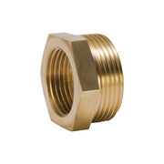 Brass adapter fitting with 1" NPT female thread on left and 1-1/4" male thread on right.
