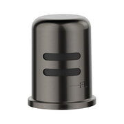 Satin dark steel air gap device with cylindrical body and two horizontal vents.