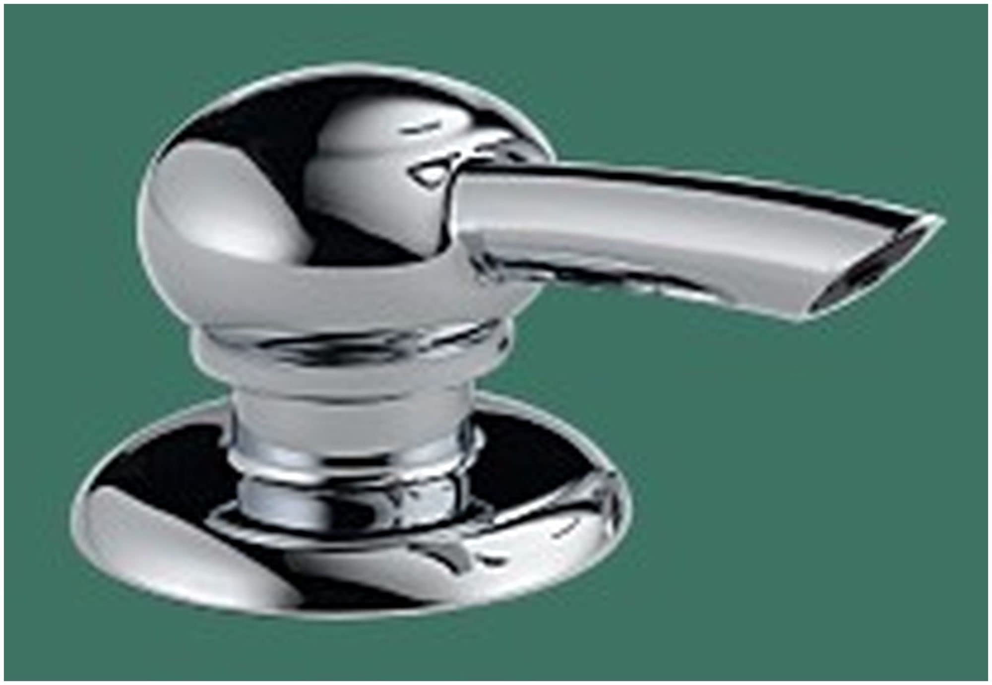 Matte black soap and lotion dispenser with chrome spout and round base.