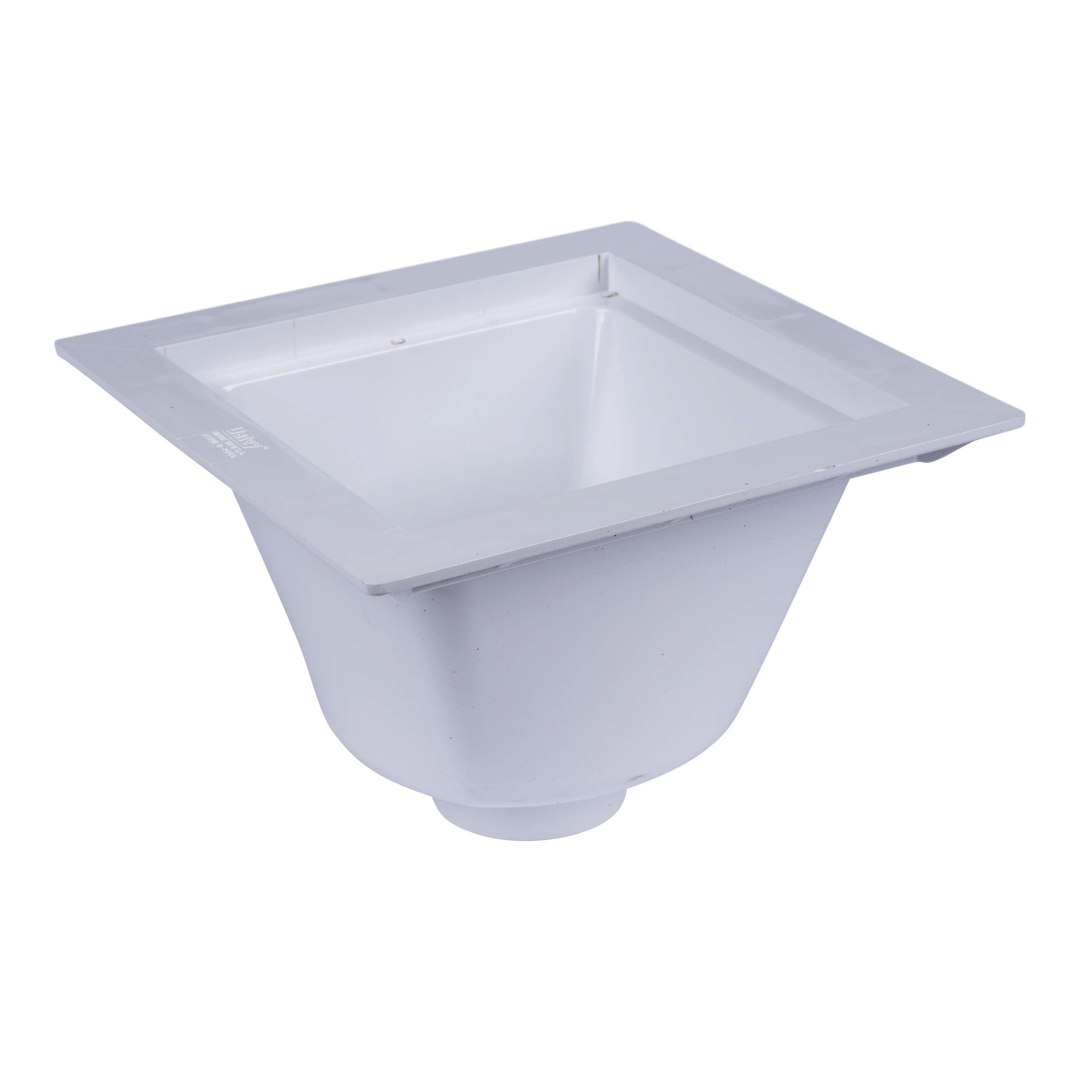 White square utility sink with tapered basin and 3-inch outlet socket, designed for floor mounting.