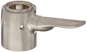 Stainless steel faucet lever handle with cylindrical base and extended metal arm control.