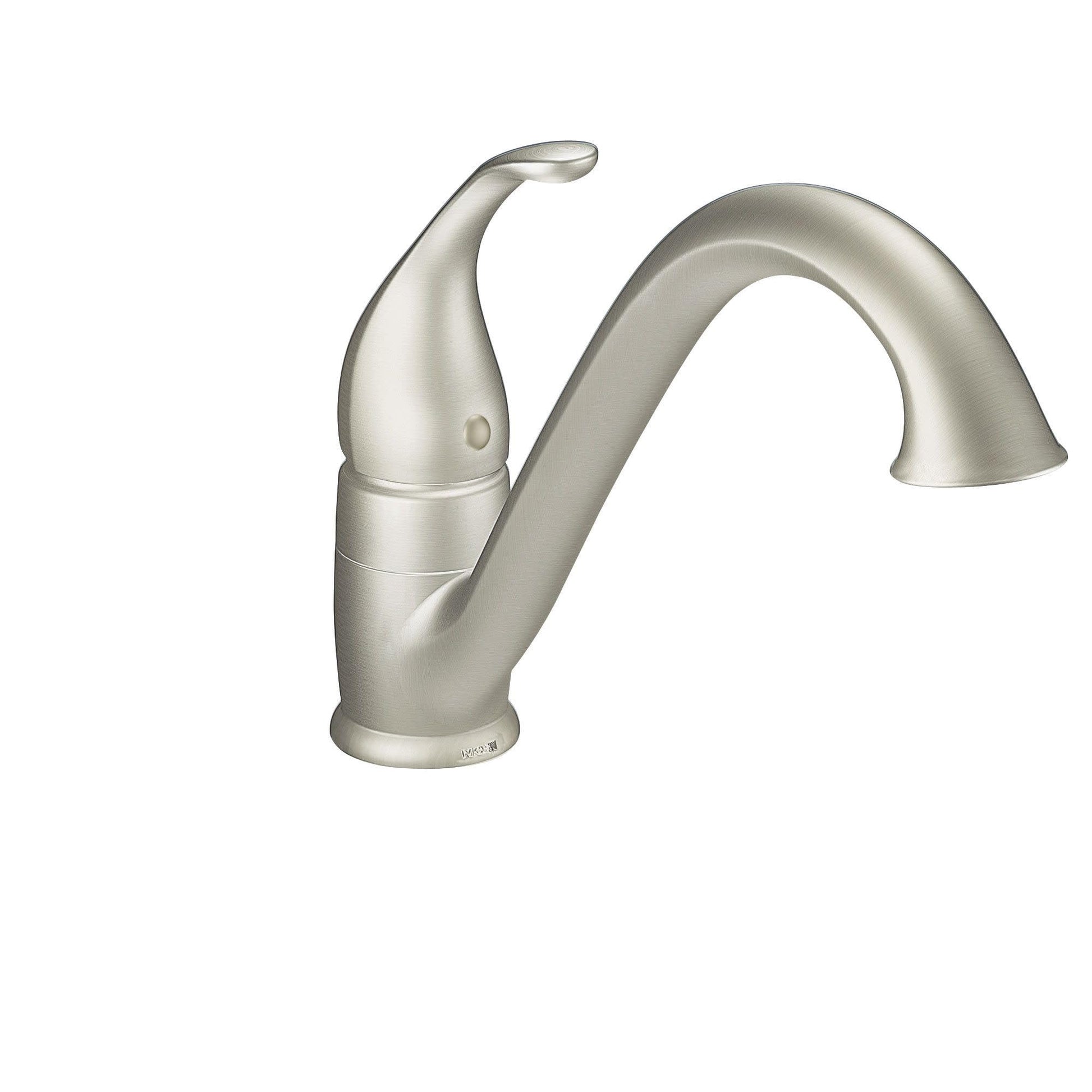 Spot resist stainless steel kitchen faucet with single handle and low arc spout.