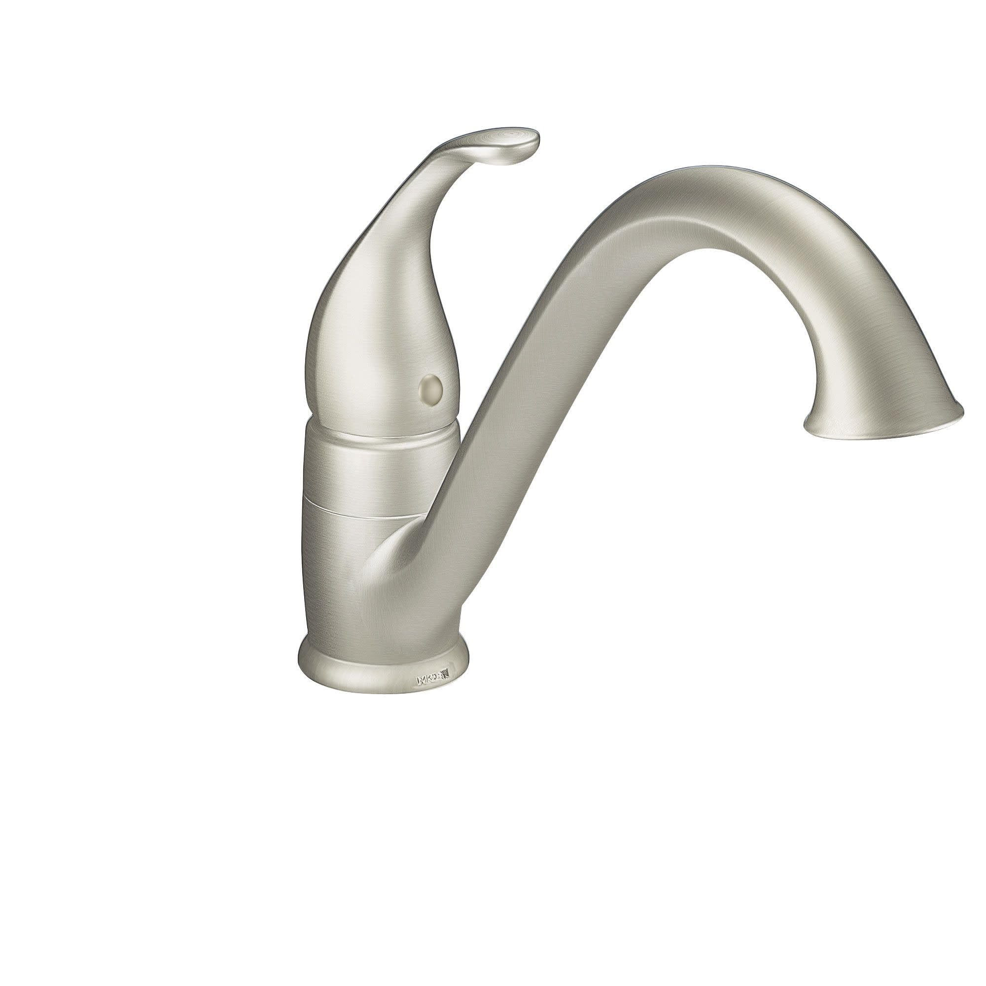 Spot resist stainless steel kitchen faucet with single handle and low arc spout.