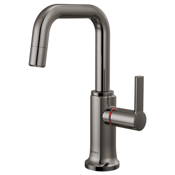 Black matte finish instant hot water faucet with squared spout and single lever handle.