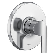 Chrome shower trim kit with single lever handle and round escutcheon plate.
