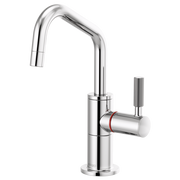Chrome instant hot faucet with angled spout and knurled side handle.