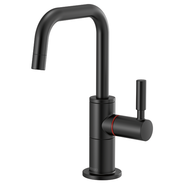 Black instant hot faucet with square spout, side lever handle, and round base.