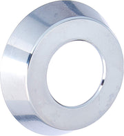 Chrome-finished round escutcheon plate with central opening for hand shower installation.