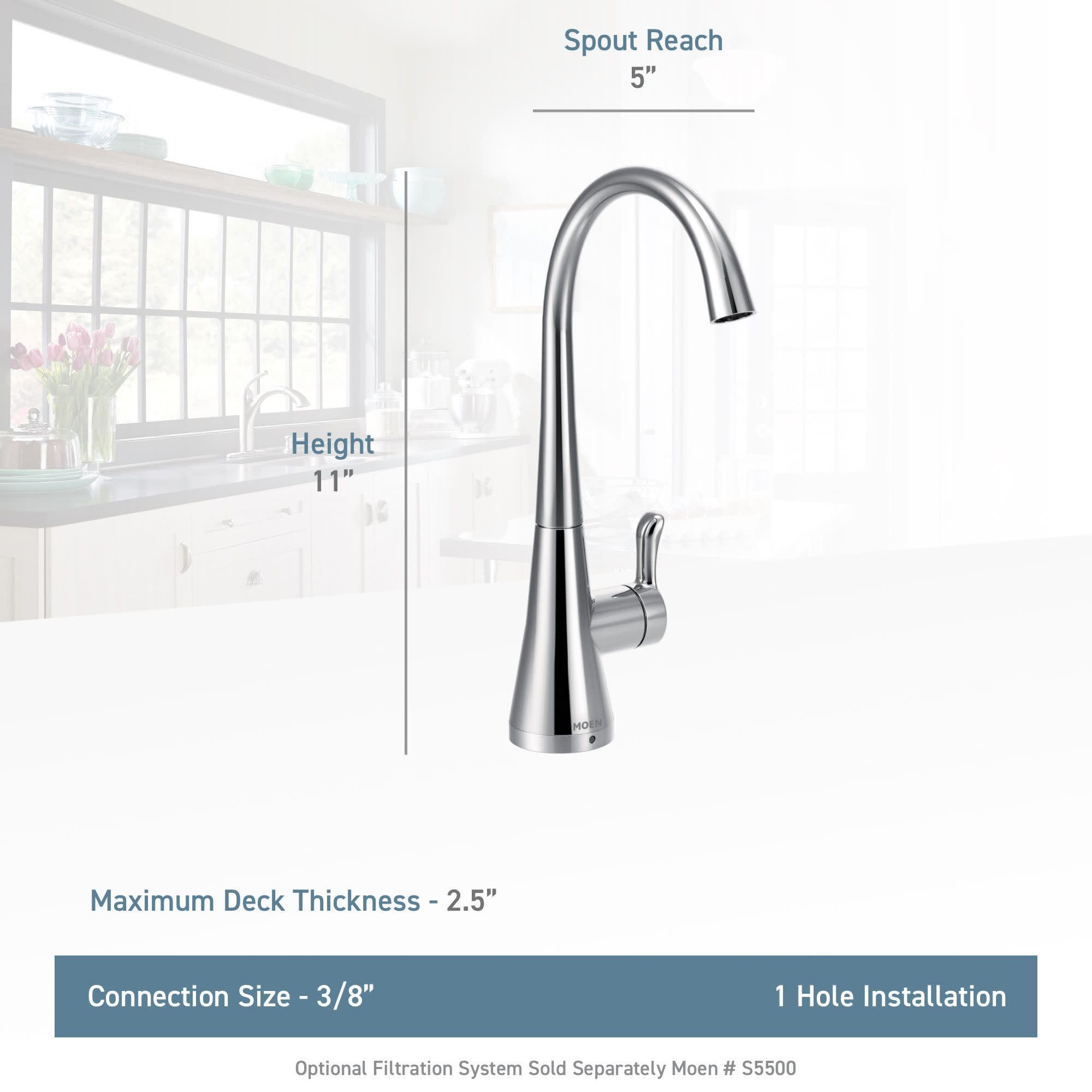 Brushed gold transitional kitchen beverage faucet with curved spout, 11" height and 5" reach.