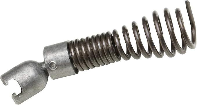 Steel drop head auger with coiled spiral shaft and forked connector end on white background.
