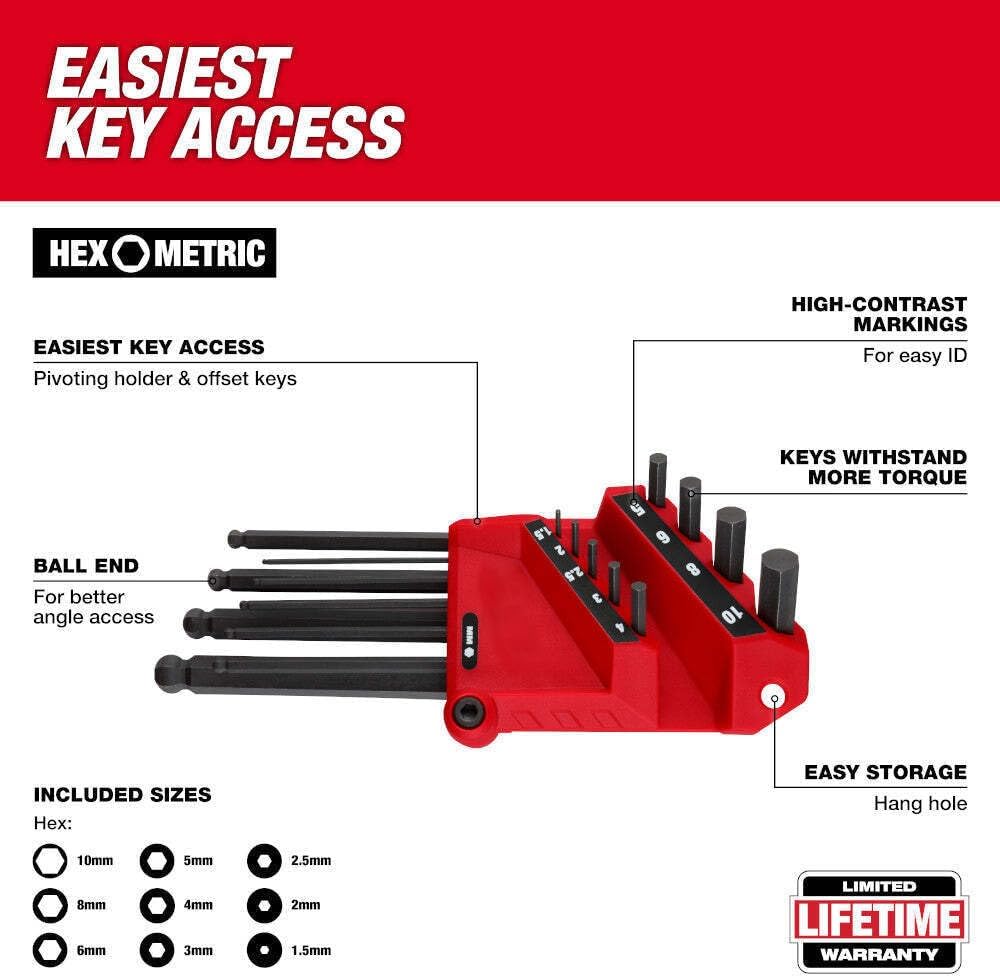 Milwaukee 22-Key Ball End L-Key Set - 48-22-2187