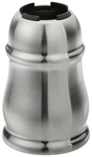 Stainless steel valve sleeve assembly with brushed finish, black rubber grip tabs at top opening, cylindrical tapered shape w