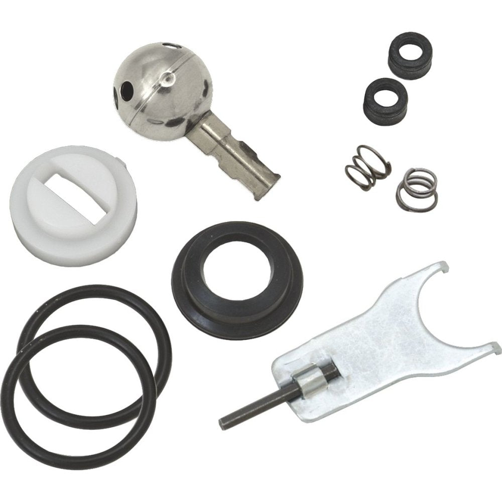 Delta RP77739 repair kit containing metal cartridge, rubber seals, springs, white collar, black rings, and removal wrench too