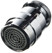 Chrome ball-joint aerator with radial flow pattern and articulating connection joint for faucet spray direction adjustment.