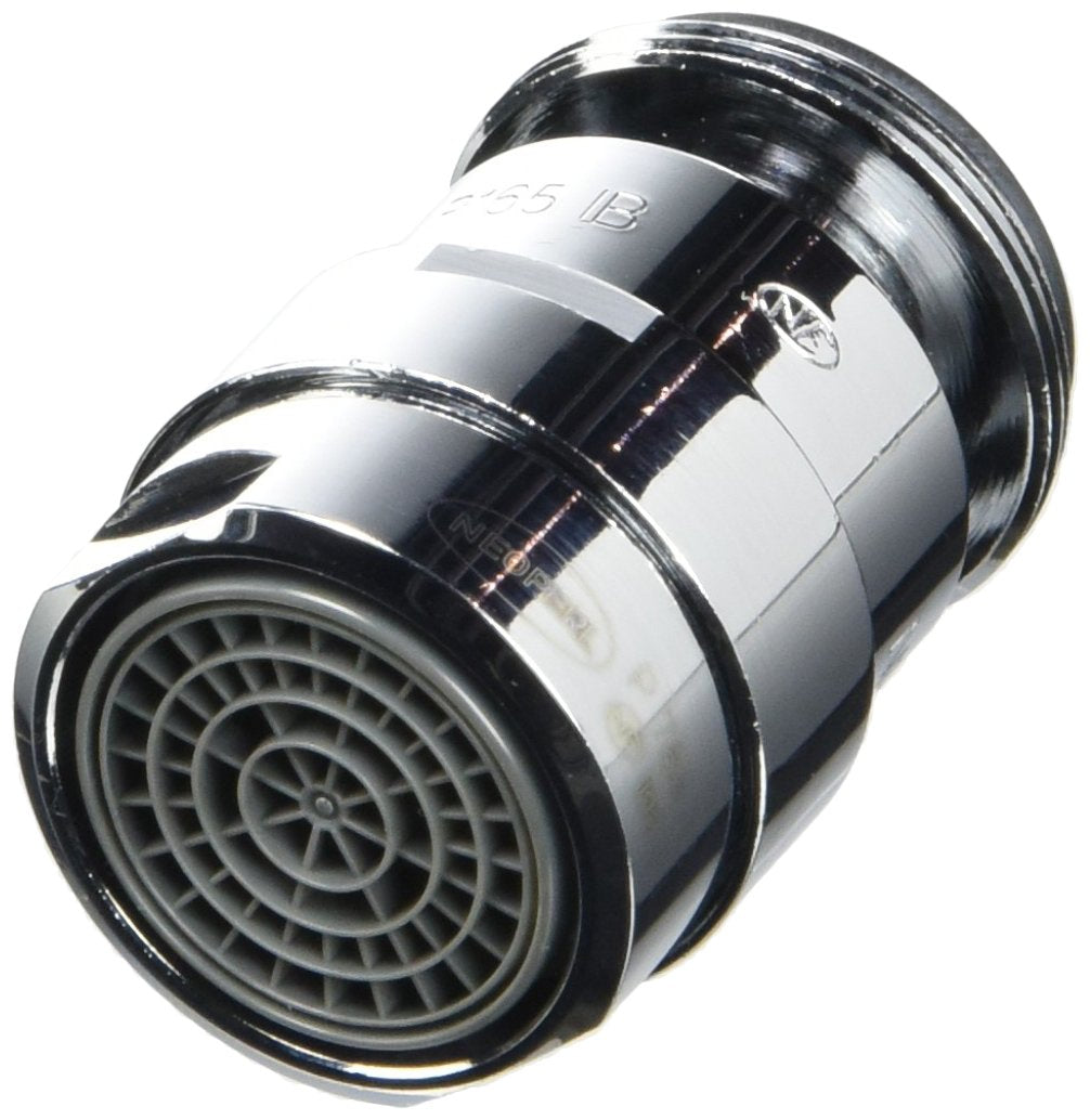 Chrome ball-joint aerator with radial flow pattern and articulating connection joint for faucet spray direction adjustment.