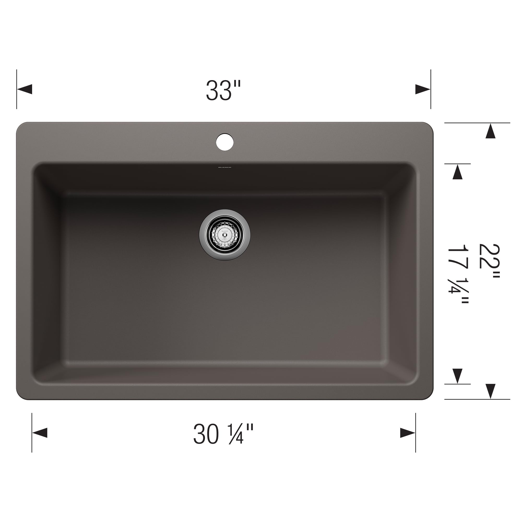 Blanco Liven 33" Super Single Bowl Dual Mount Sink in Volcano Gray - 443200