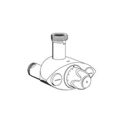Grohe chrome non-return valve with threaded connections and control knobs shown in technical line drawing.