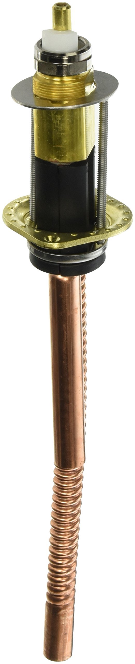 Brass and copper valve assembly with ceramic cartridge, metal base plate, and threaded copper stem for Roman tub installation