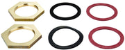 Chrome hexagonal fastener with black and red rubber seals included.