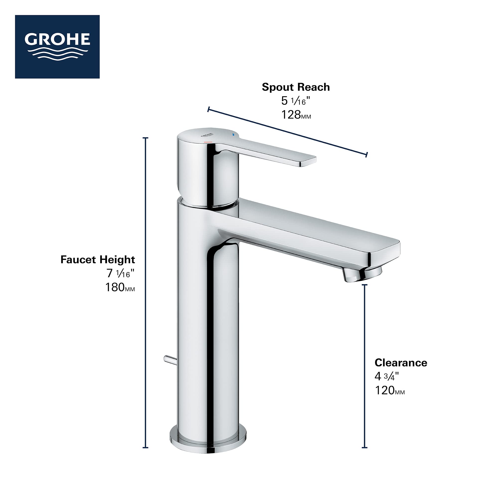 Grohe Lineare 23794A0A Single Hole Single-Handle S-Size Bathroom Faucet 1.2 GPM in Grohe Hard Graphite