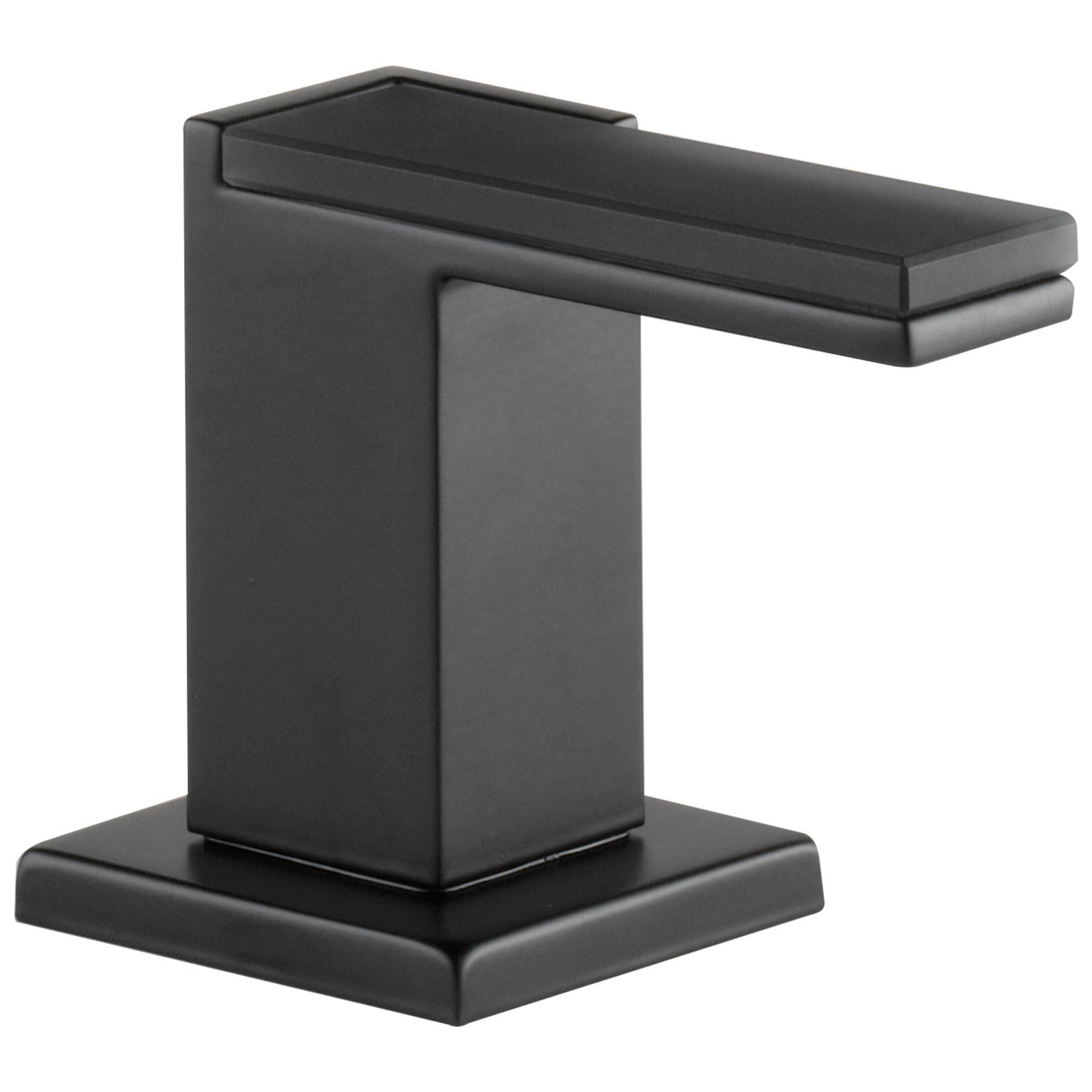Solar gray glass lever handle with rectangular spout and square pedestal base for widespread lavatory faucet.