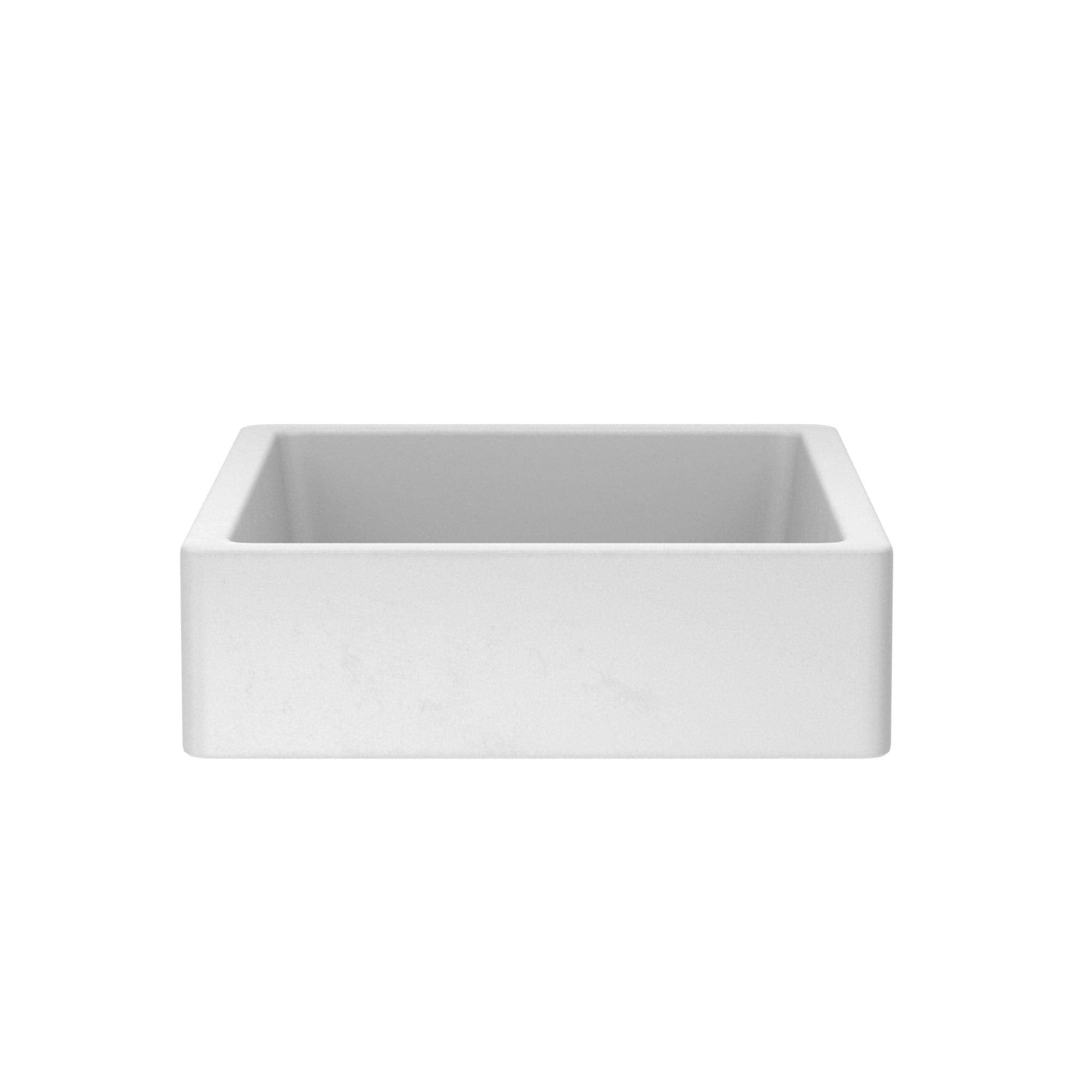 Pearl white rectangular bathroom sink with sloped interior walls and rounded corners.
