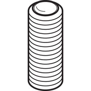 Small cylindrical metal set screw with threaded surface and rounded top.