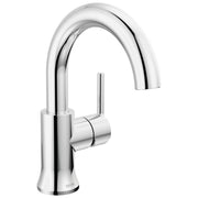 Chrome single-handle bathroom faucet with high arc spout and lever handle.