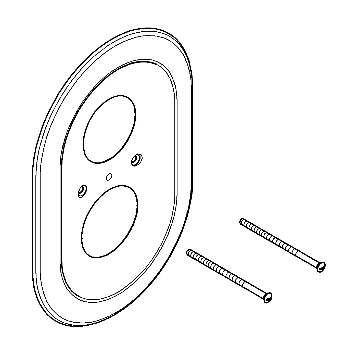 Oval chrome escutcheon plate with two mounting holes and two screws included.