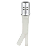 Chrome and plastic air gap assembly with dual horizontal slots and angled outlet tube.