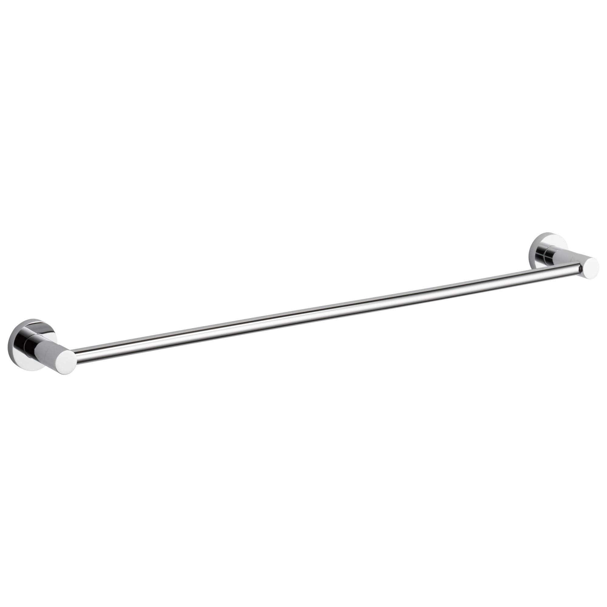 Chrome single towel bar with cylindrical wall mounts on each end, 24 inches long.