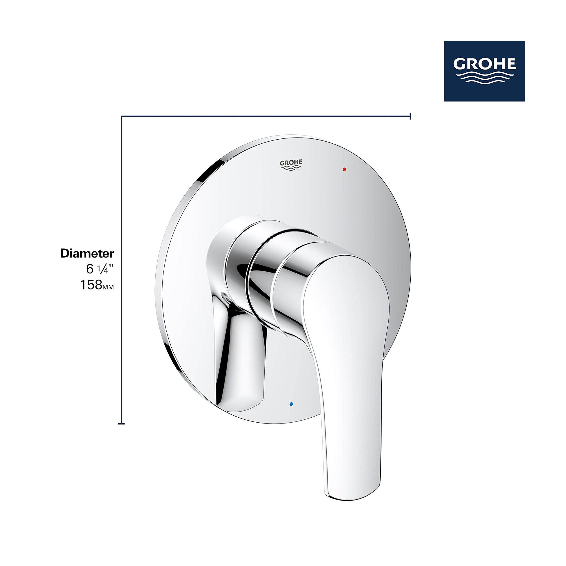 Grohe Eurosmart pressure balance valve trim with single lever handle in brushed nickel finish, 6.25 inch diameter.