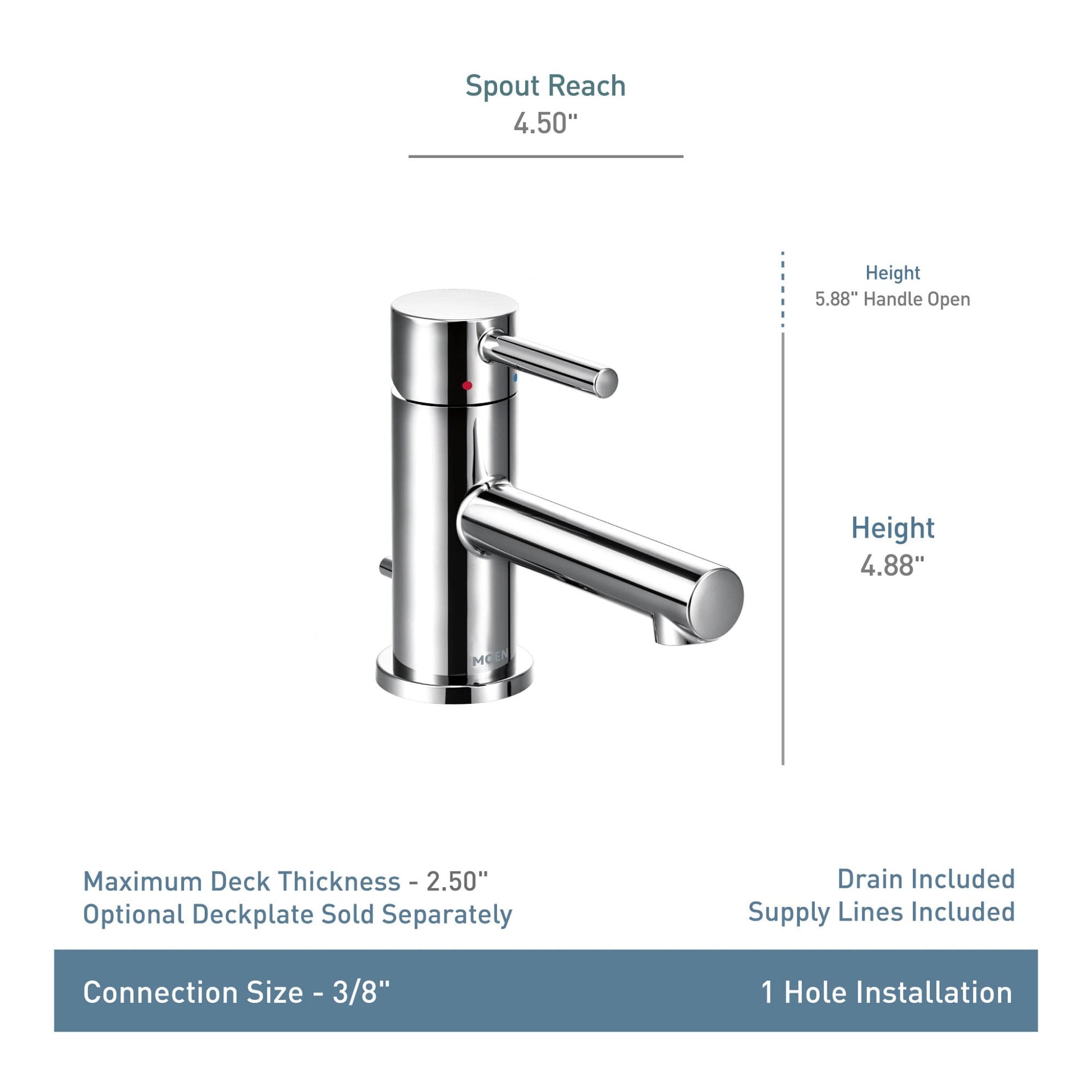 Matte black single-handle bathroom faucet with cylindrical body, side lever, and curved spout with dimension specifications l
