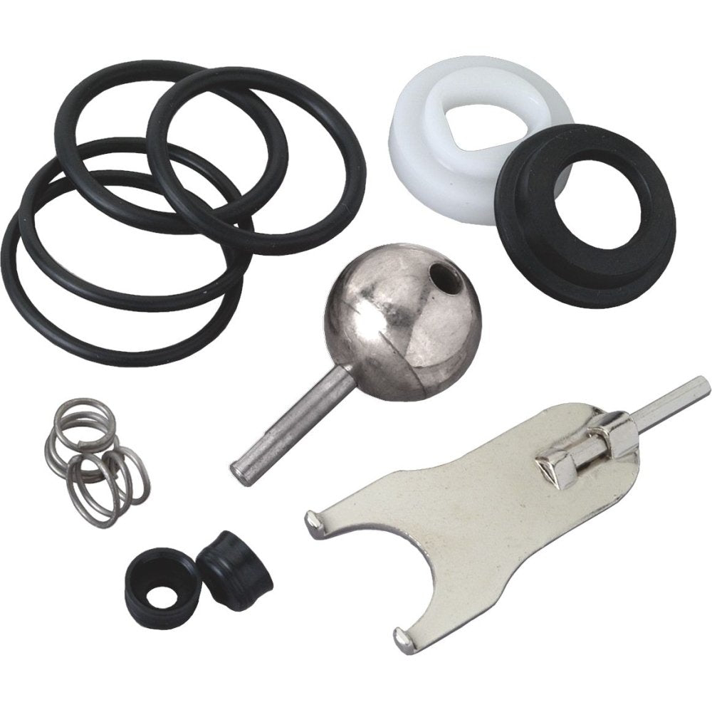 Delta RP77738 repair kit containing black rubber O-rings, white and black washers, metal ball stem, small springs, and metal 