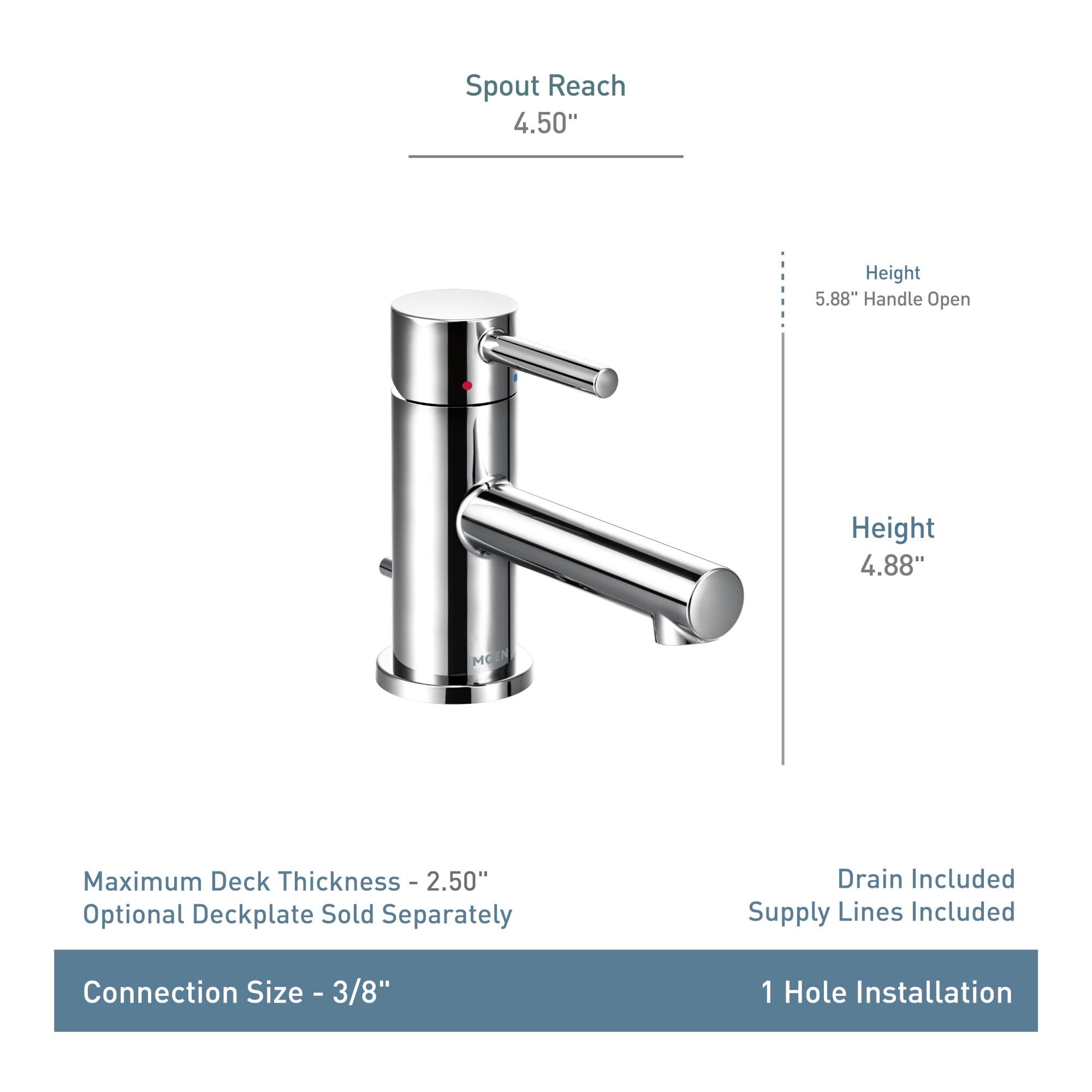 Brushed nickel single-handle bathroom faucet with low arc spout, 4.88" height, and cylindrical body design.