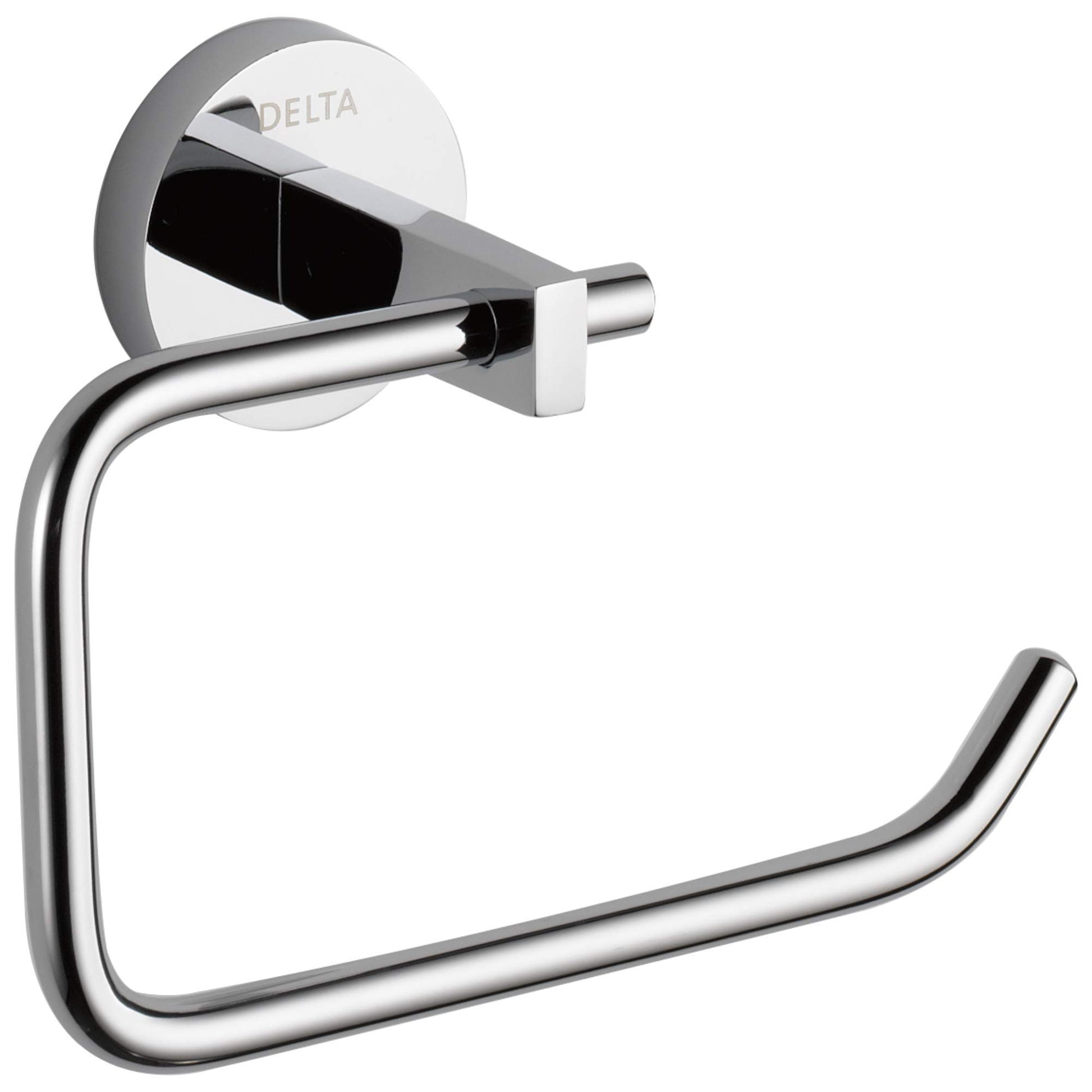 Chrome tissue holder with curved arm and white circular backplate, Delta branding visible.