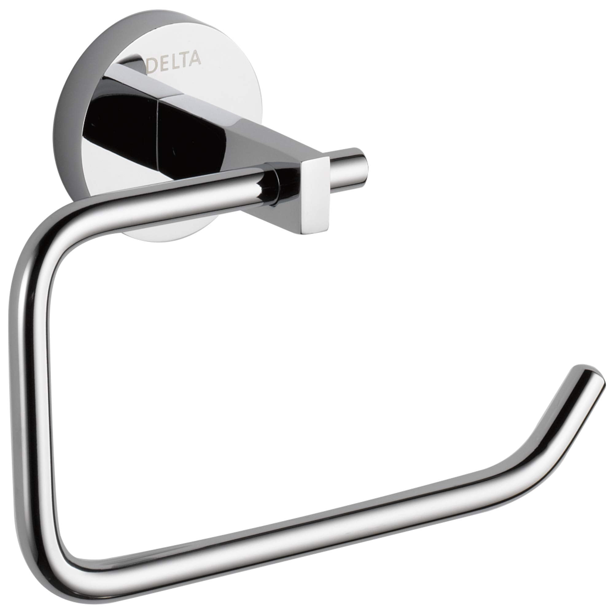 Chrome tissue holder with curved arm and white circular backplate, Delta branding visible.
