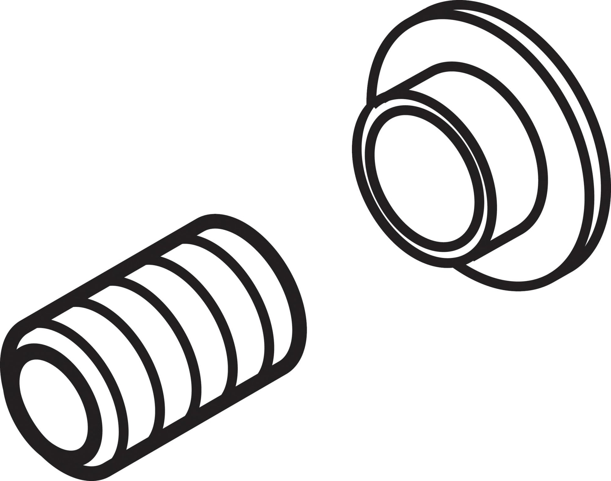 Black threaded set screw with grooved shaft and round button cap shown separately.