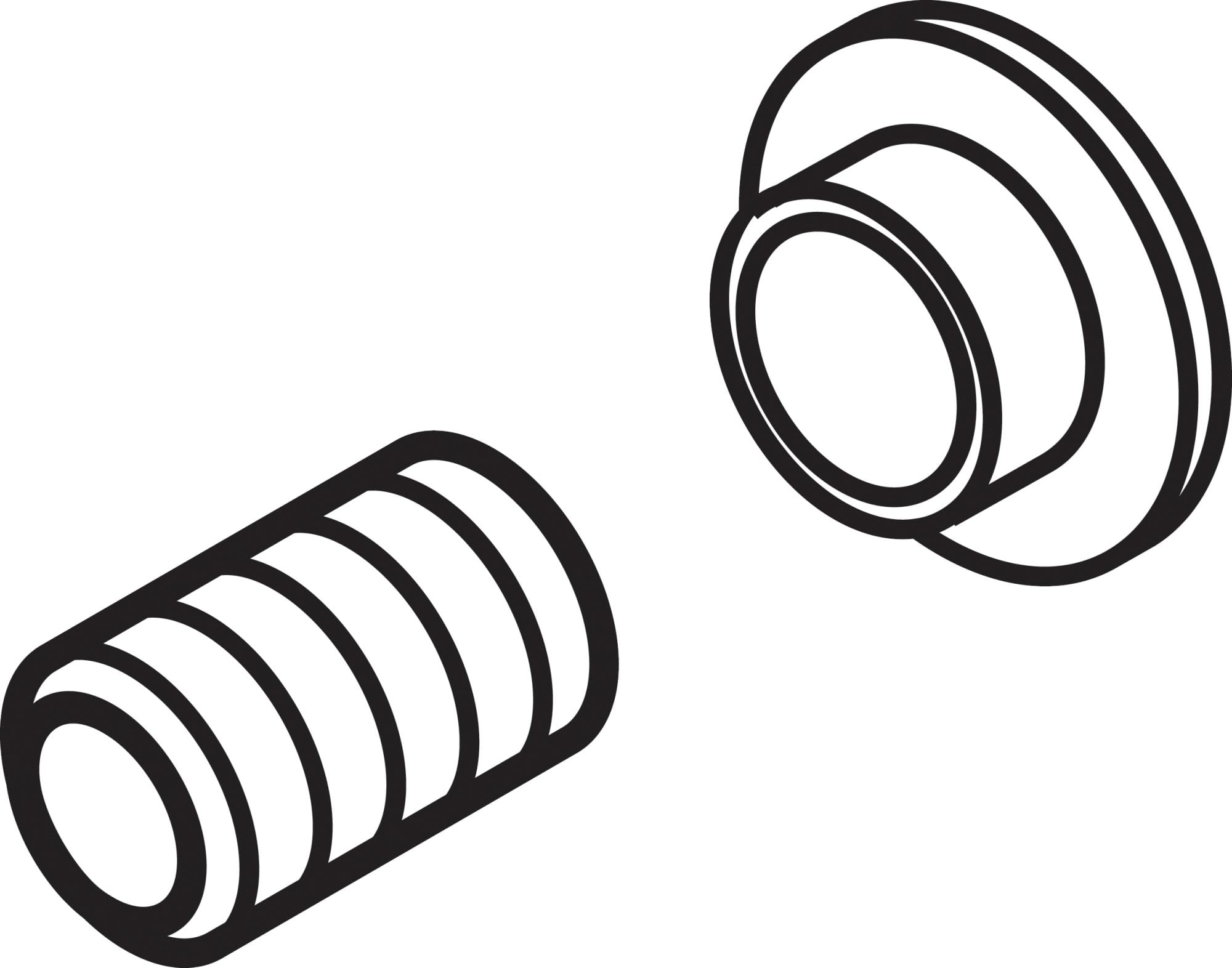 Black threaded set screw with grooved shaft and round button cap shown separately.